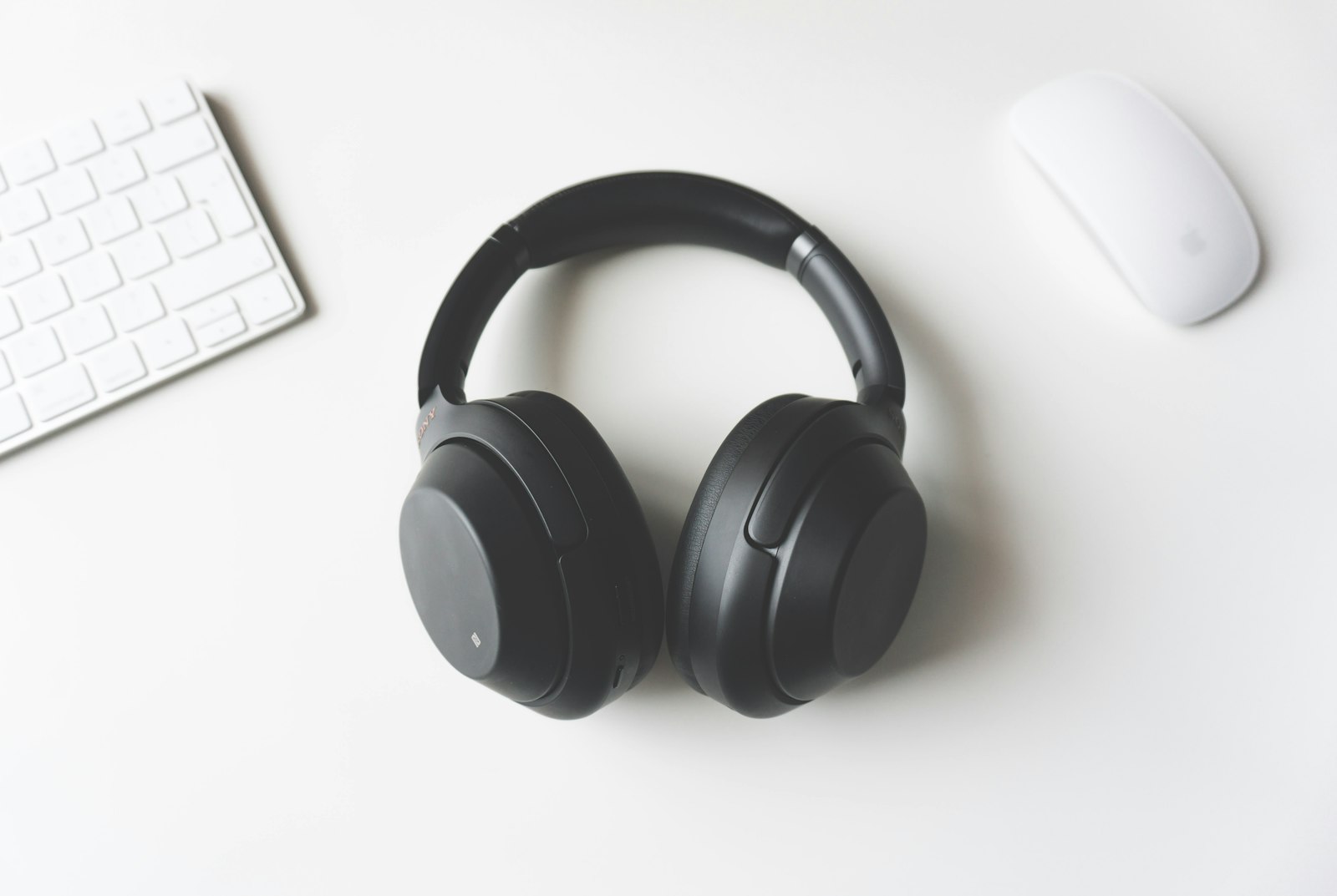 Headphones resting on a desk